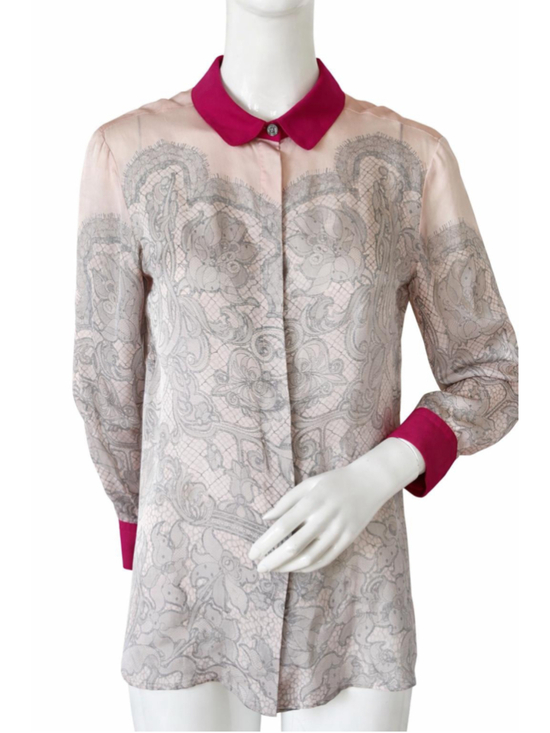 Emilio Pucci Tops - Emilio Pucci Silk Blouse Lace Print Pink Collar